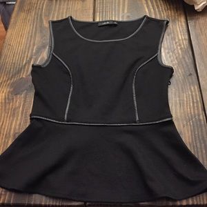 Apt 9 black faux leather trim peplum top XS